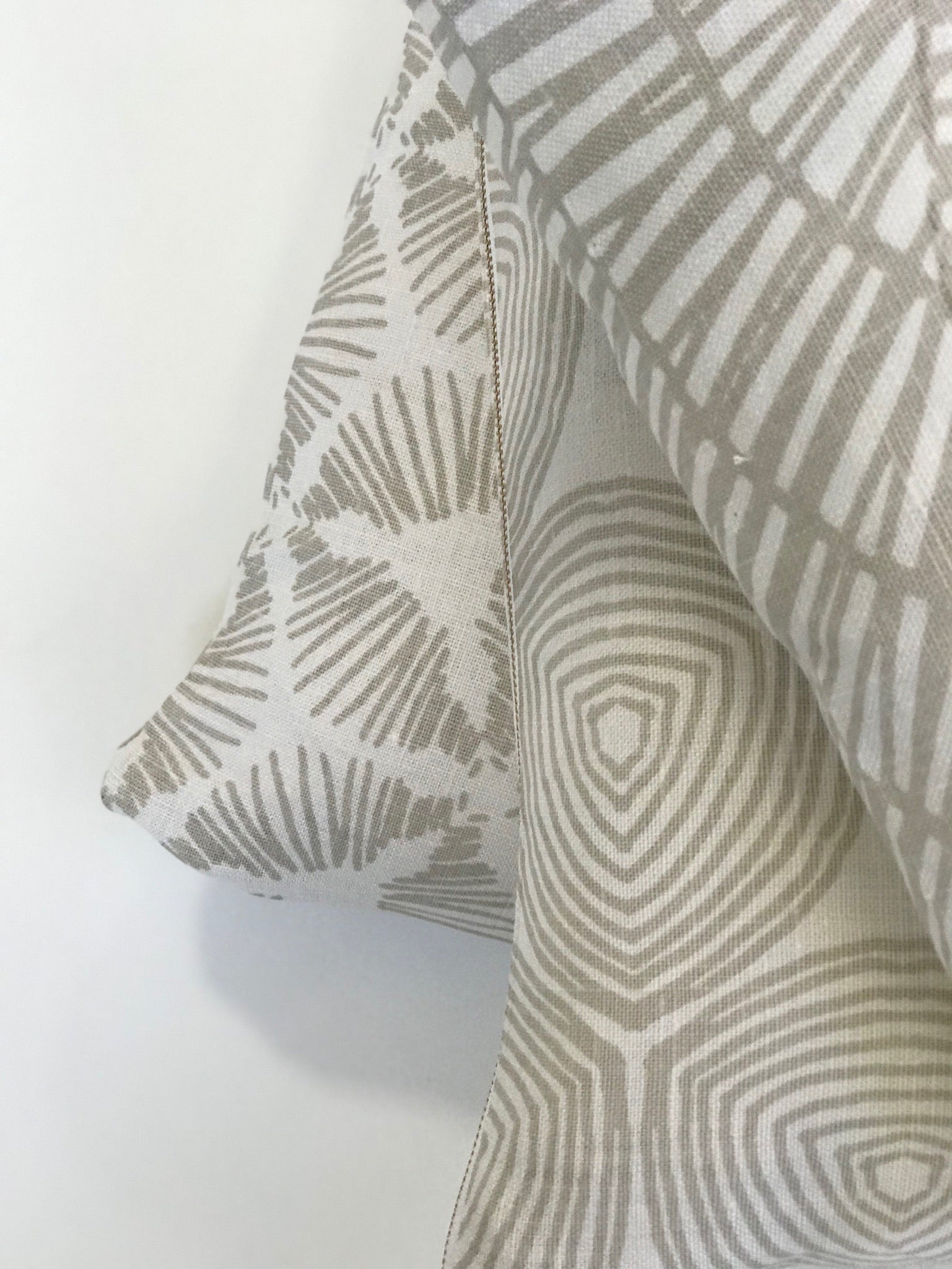 greige textiles fan  heron on oyster pillow 22" handprinted linen fabric